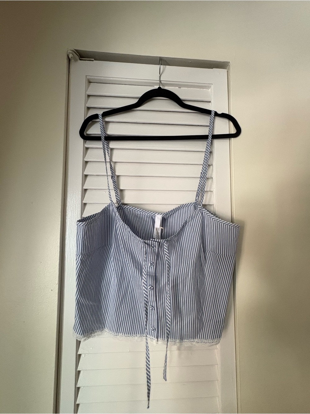 SKIMS Blue and White Striped Button-Front Crop Top